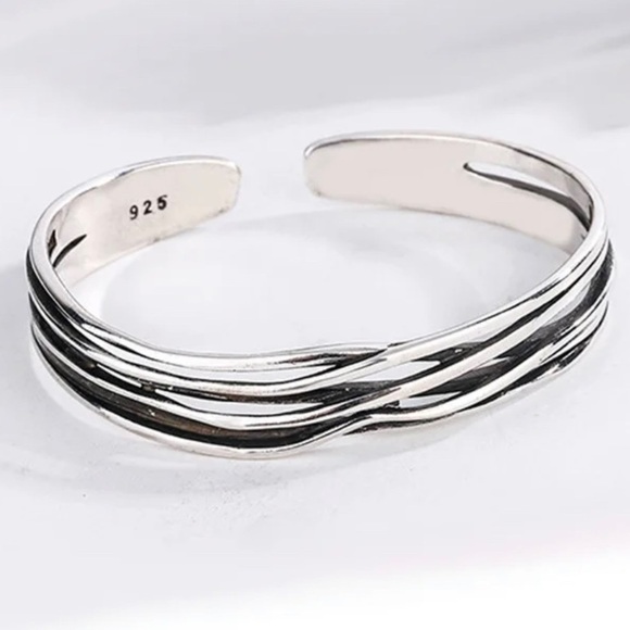 925 Sterling silver Sole Memory Vintage Wavy Thai silver plated unisex bracelet - Picture 1 of 2